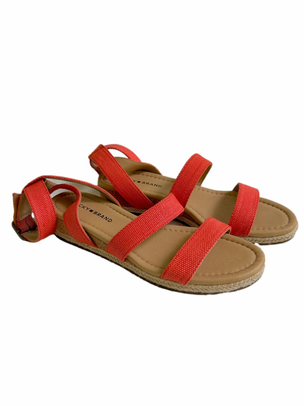 Lucky Brand Wensdei Cork Wedge Sandals Orange Double Strap Size 8.5